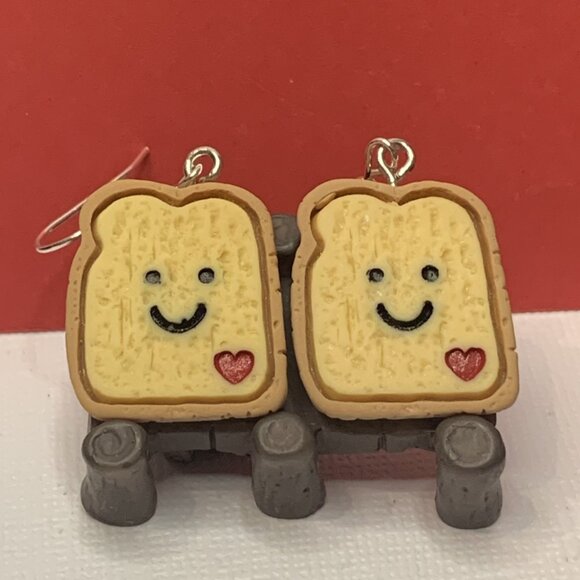 Toast Earring, Bread Earring, Funny Food Earring, Food Jewelry, Gift Idea, Toast - Picture 3 of 7